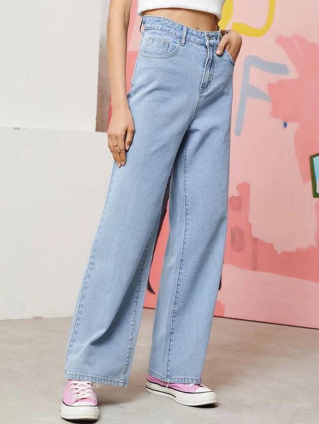 Shrutika Women Wide Leg Mid Rise Light Blue Jeans