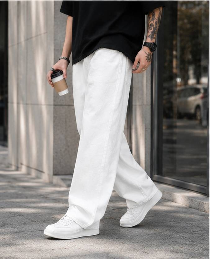 GARTEEN Men Loose Fit Mid Rise White Jeans