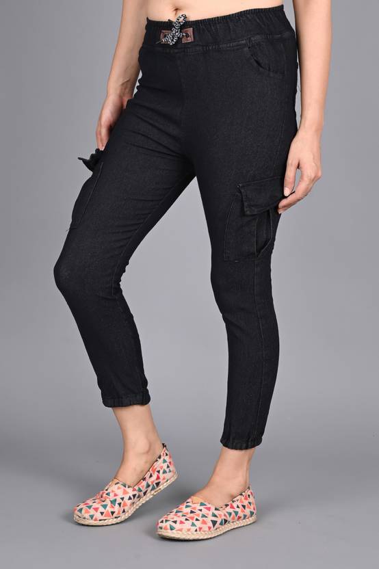 Women Jogger Fit Mid Rise Black, Blue Jeans  (Pack of 2)