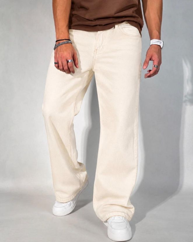 WAYKING Men Loose Fit Mid Rise Beige Jeans - Image 9