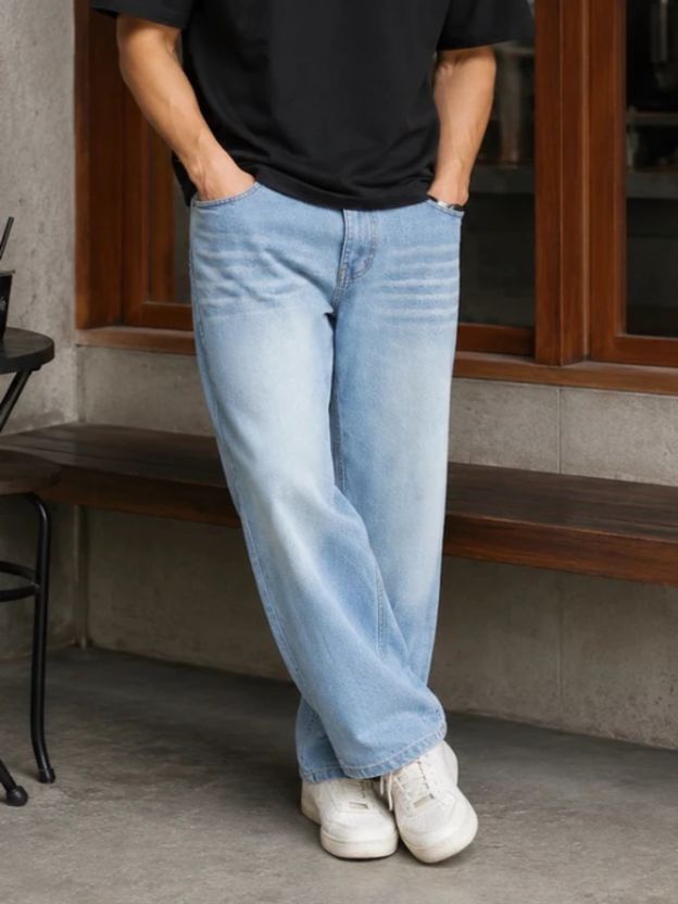 BOLD Men Baggy Fit Mid Rise Light Blue Jeans - Image 1