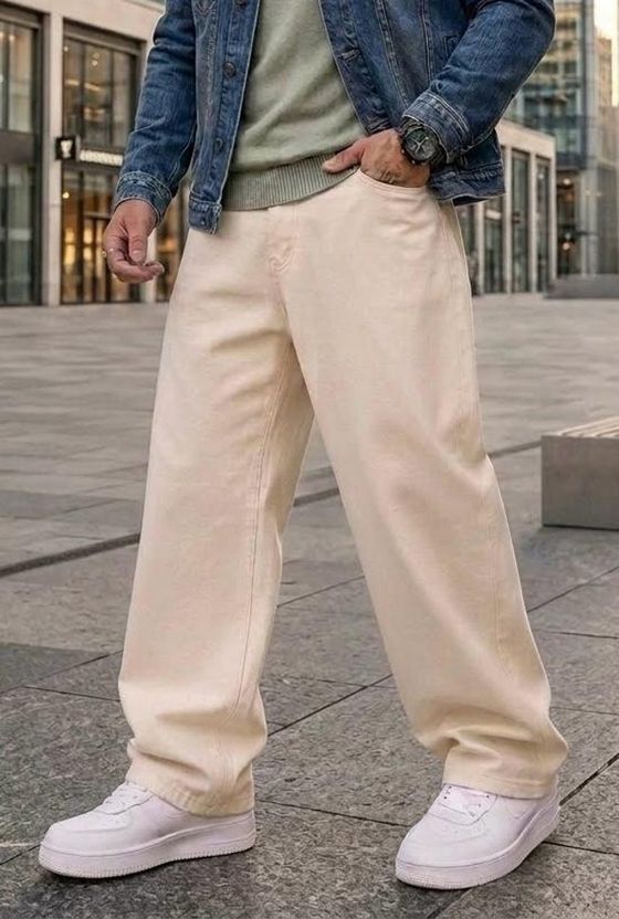 UrbanUptrend Men Loose Fit Mid Rise Beige Jeans - Image 4