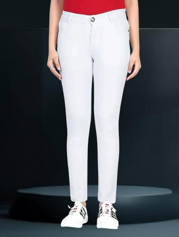 RusticBlooms Women Slim Mid Rise White Jeans