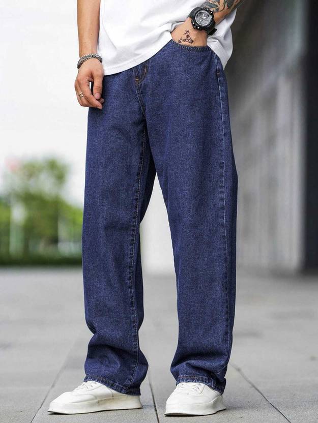 TIDDA Men Loose Fit Mid Rise Dark Blue Jeans
