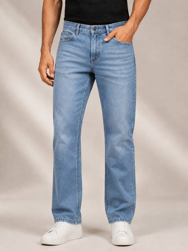 Zush Men Straight Fit Mid Rise Light Blue Jeans