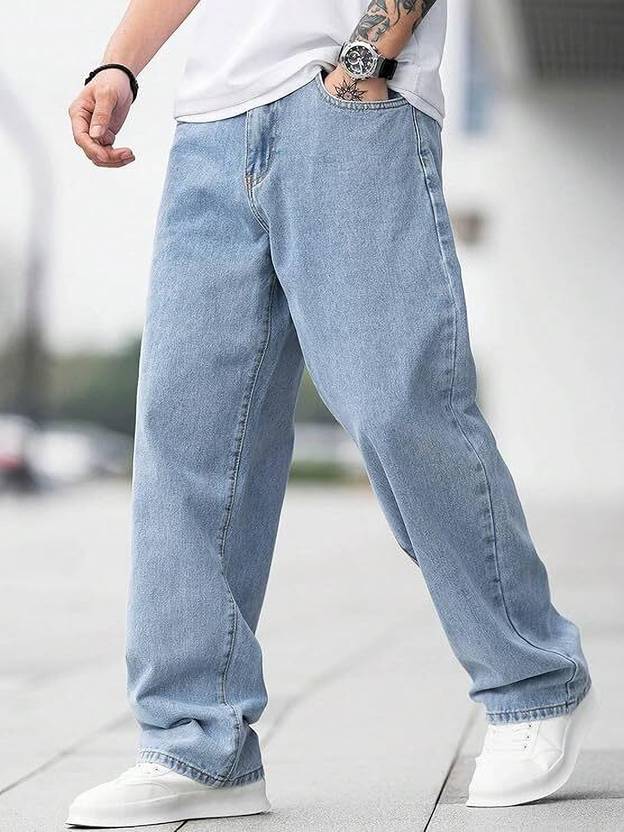 SHINIK Men Loose Fit Mid Rise Blue Jeans