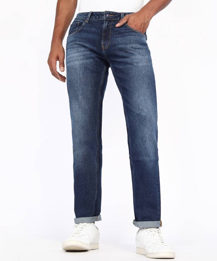 Spykar Men Straight Fit Mid Rise Blue Jeans