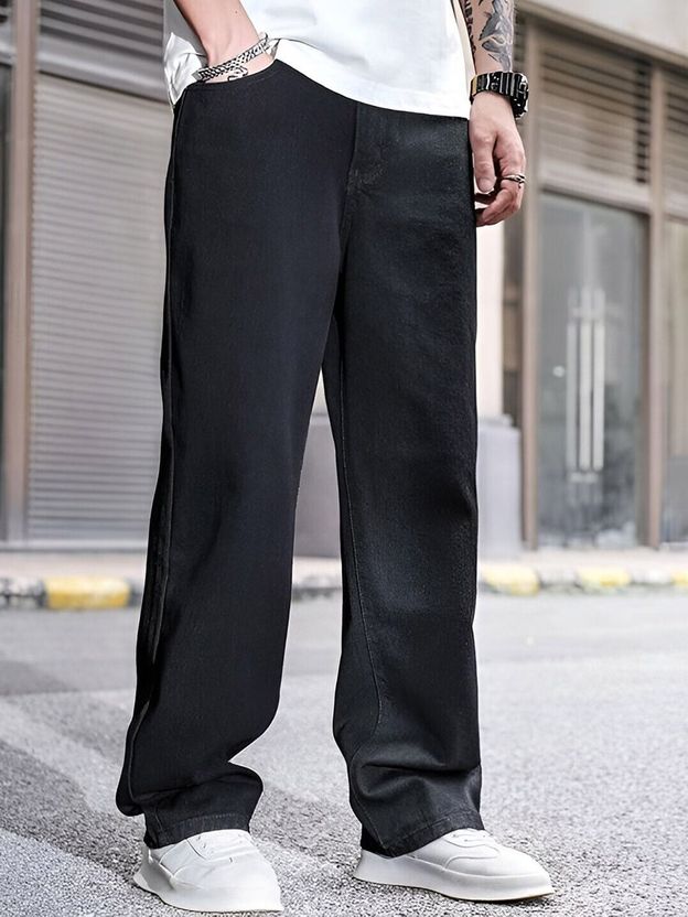 KOTTY Men Loose Fit Low Rise Black Jeans - Image 4