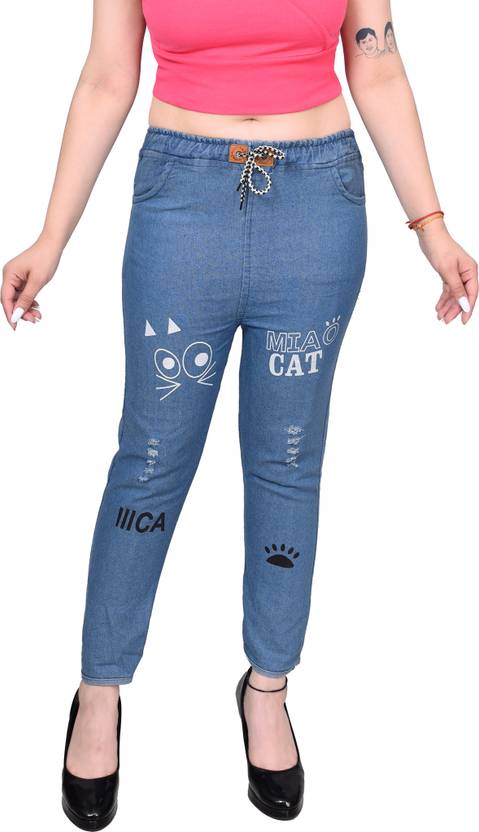 4M SALES Women Jogger Fit Mid Rise Light Blue Jeans