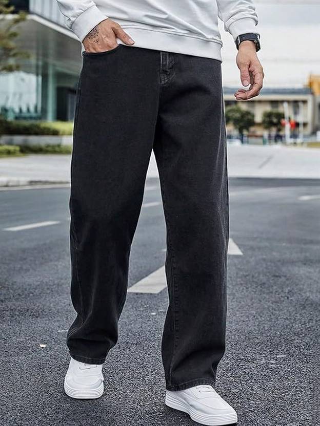 AngelFab Loose Fit Men Black Jeans