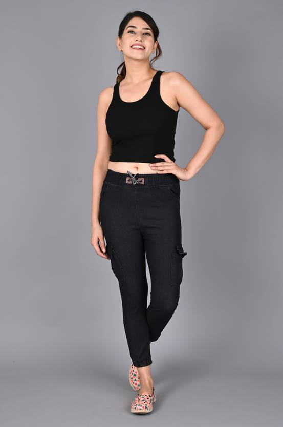 Women Jogger Fit Mid Rise Black, Blue Jeans  (Pack of 2)