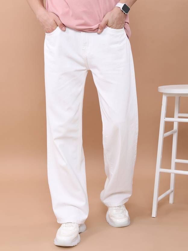 HIGHLANDER Men Boot-Leg Mid Rise White Jeans