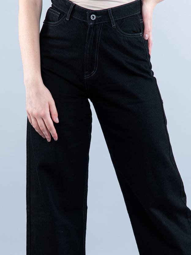 Women Flared Mid Rise Black Jeans