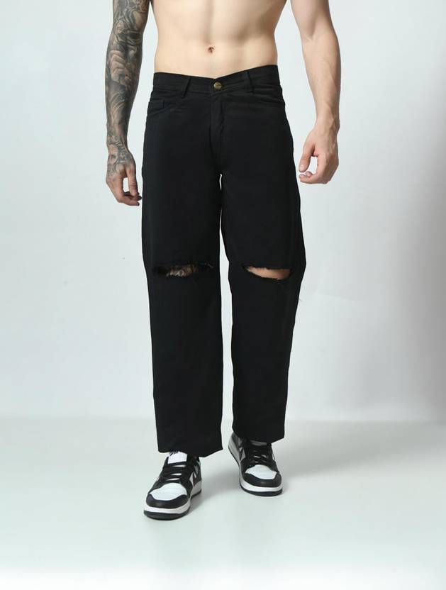 linaria Men Loose Fit Mid Rise Black Jeans
