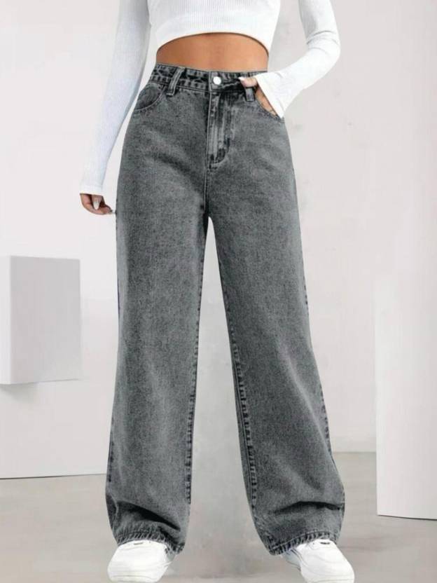 A J Fashion Hub Women Wide Leg High Rise Black Jeans