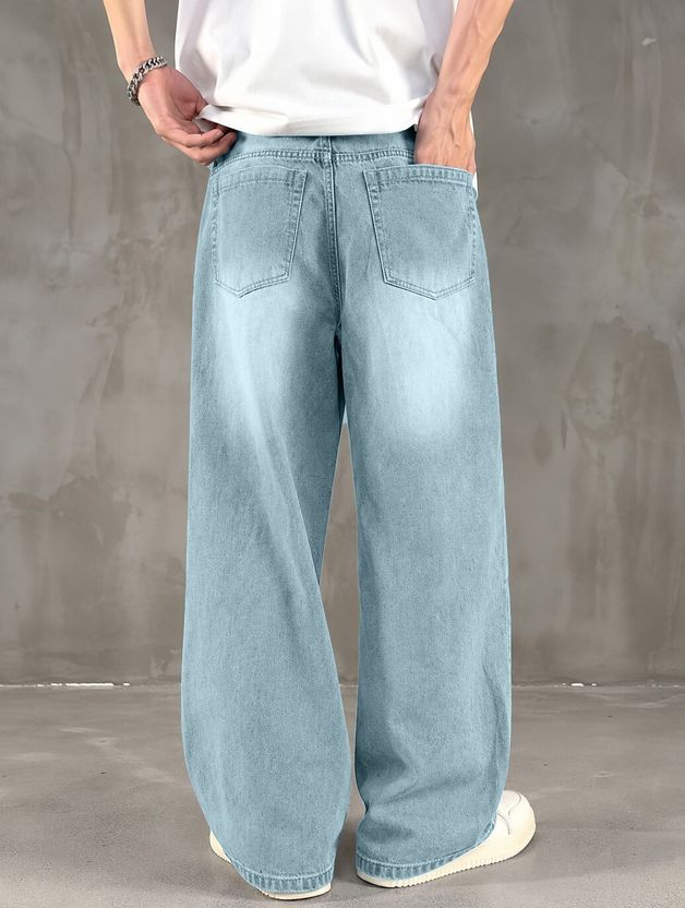 Plus91 Men Baggy Fit Mid Rise Light Blue Jeans - Image 2