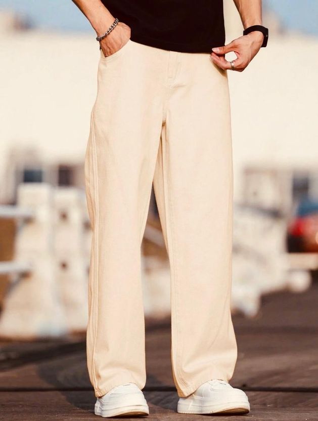 FLAYING Men Beige Mid Rise Loose Fit Jeans - Image 6