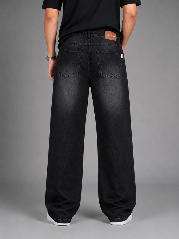 AJJ Men Baggy Fit Mid Rise Black Jeans - Image 2