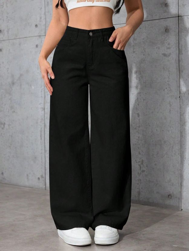 MERCEL Women Black Wide Leg High Rise Jeans - Image 8