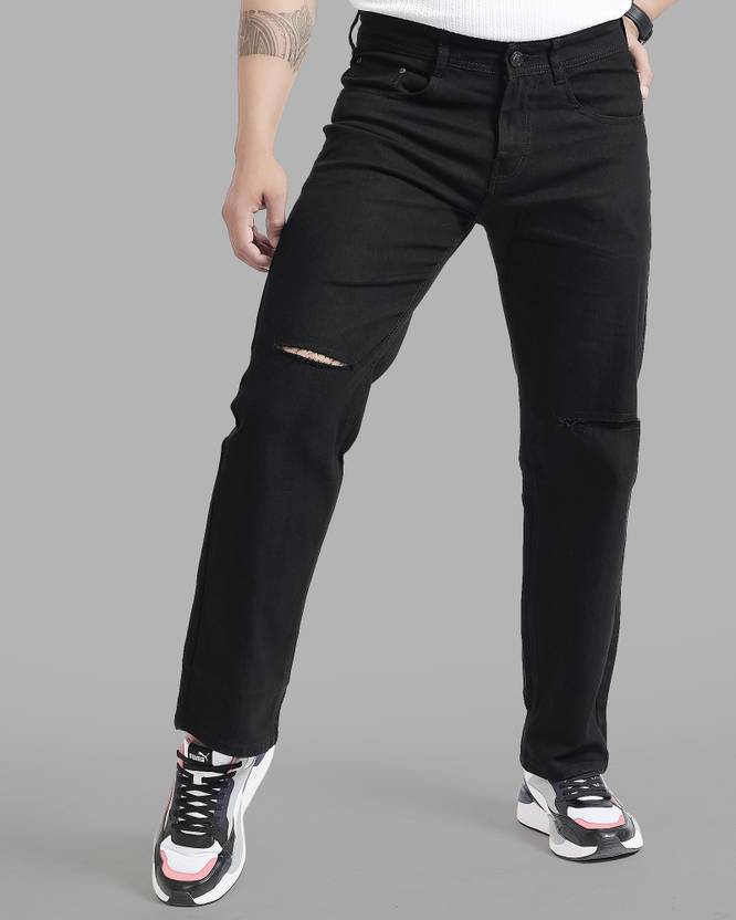 Wanted Men Straight Fit Mid Rise Black Jeans