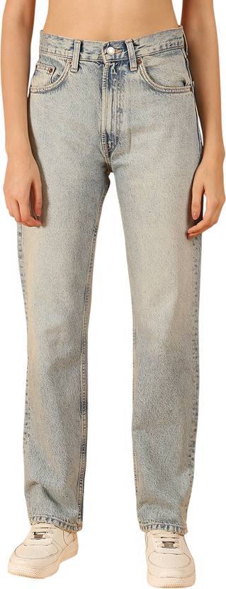 Nobarr Women Straight Fit Mid Rise Blue Jeans