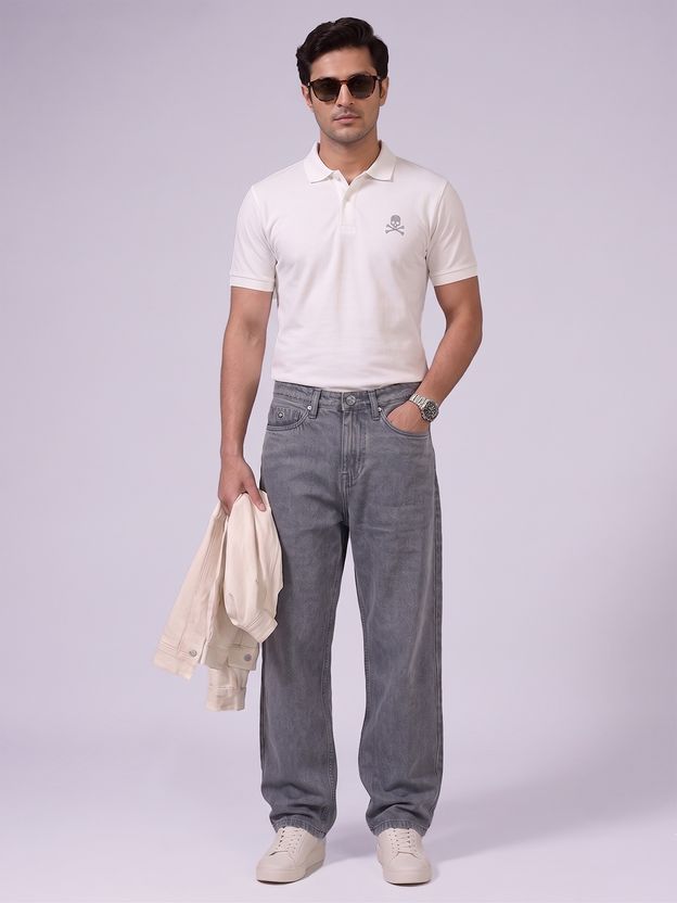 Thunder Jeans Men Baggy Fit Mid Rise Grey Jeans - Image 4