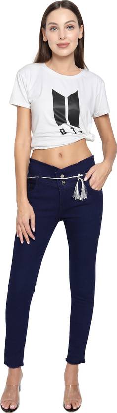 Women Skinny Mid Rise Blue Jeans
