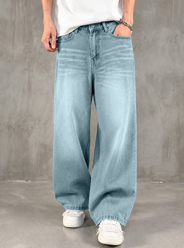 Plus91 Men Baggy Fit Mid Rise Light Blue Jeans - Image 3