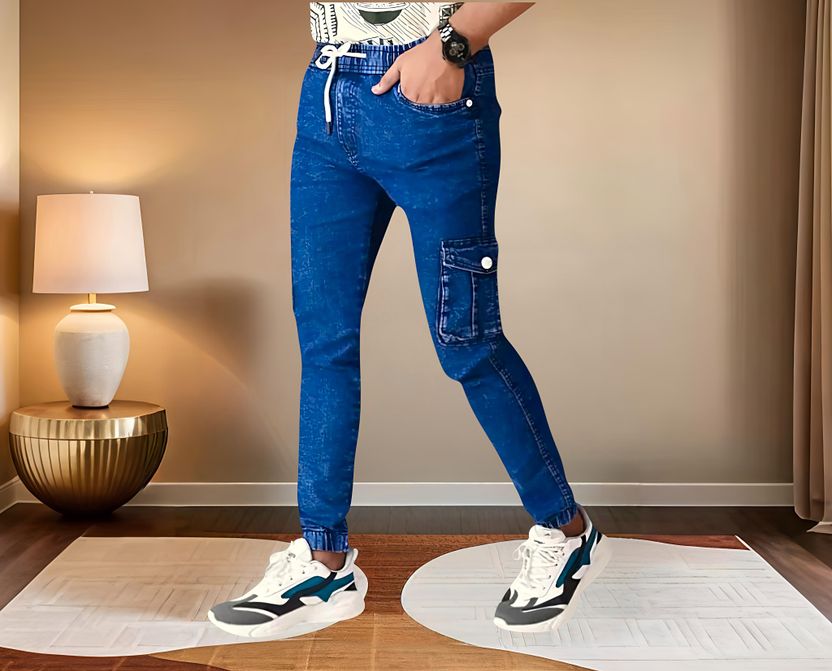 MAPRAHI Men Jogger Fit Mid Rise Dark Blue Jeans - Image 3