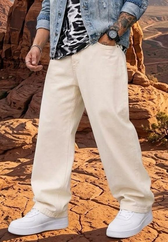 UrbanUptrend Men Loose Fit Mid Rise Beige Jeans - Image 2