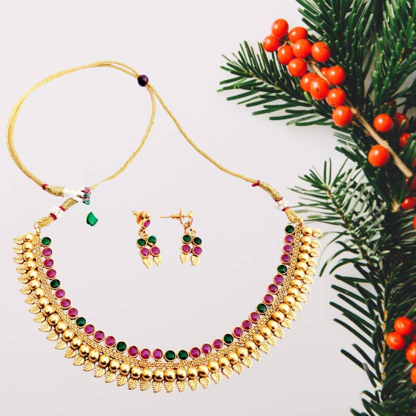 Global Jewell Metal, Alloy Gold, Pink, Green Jewellery Set Price in India Buy Global Jewell