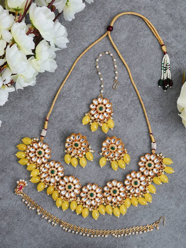 AHOORA Brass Yellow Jewel Set