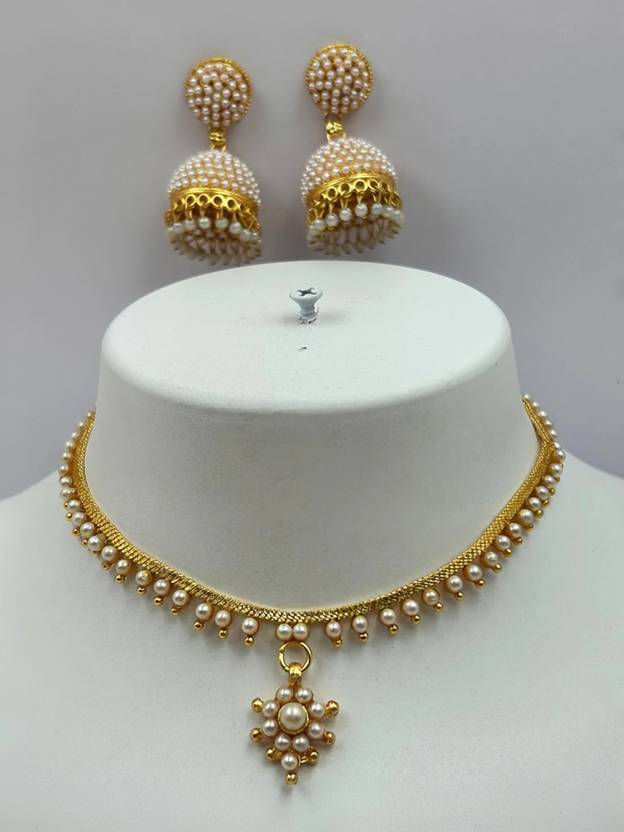 AntiqueJewllery Alloy Gold-plated White, Gold Jewel Set