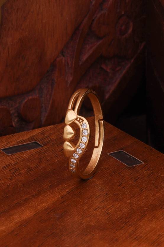 brado jewellery Contemporary Gold-Toned AD Studded Adjustable Finger Ring Brass Diamond Gold Plated Ring