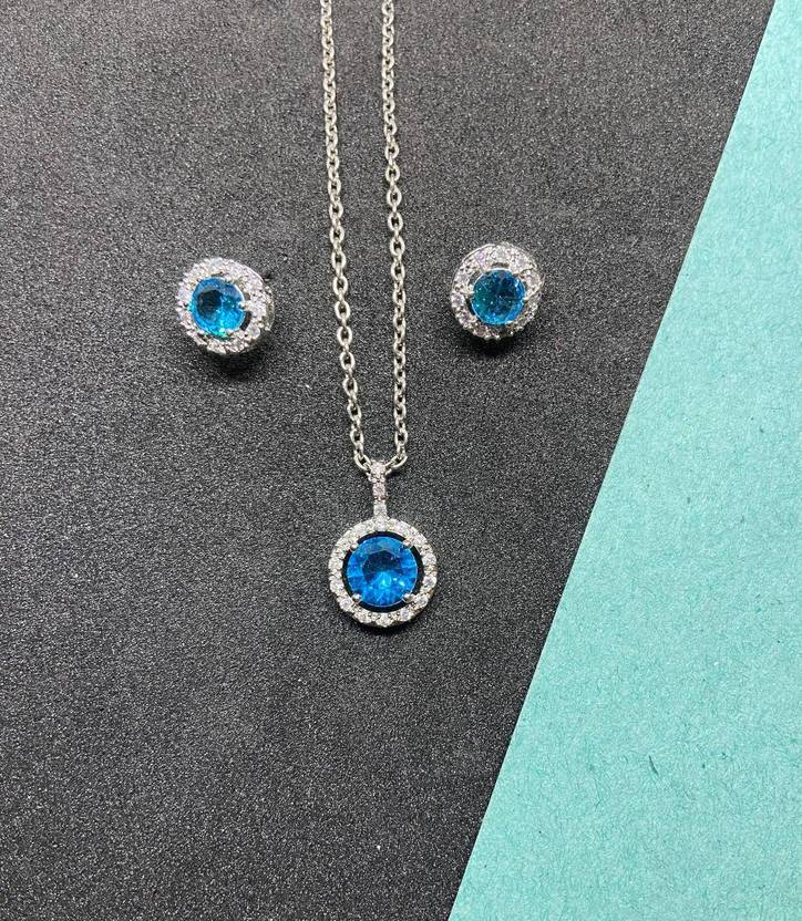 Aviate Alloy Silver Blue Jewellery Set