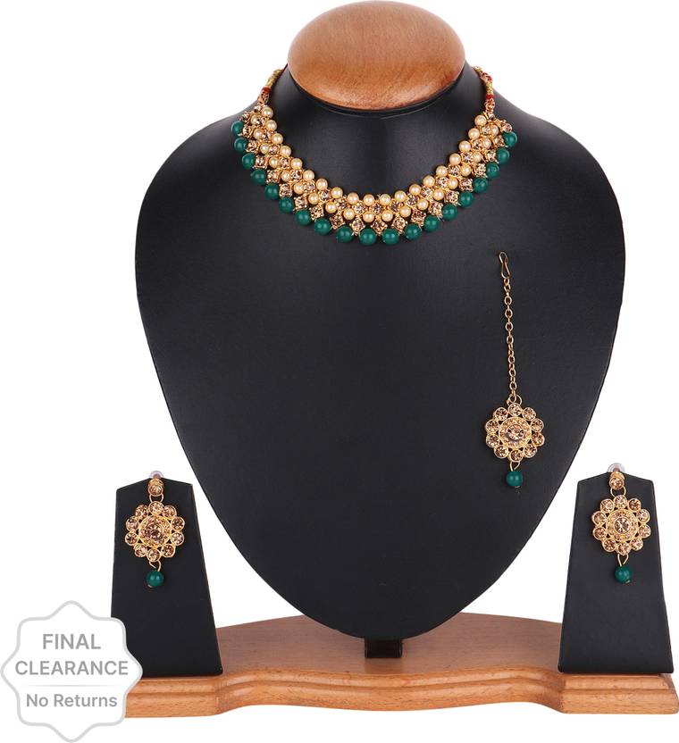ABHRIK IMITATION Crystal Goldplated Green, Gold Jewellery Set Price in India Buy ABHRIK