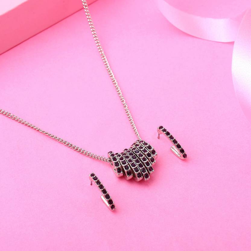 Estele Alloy Rhodium Silver Jewel Set
