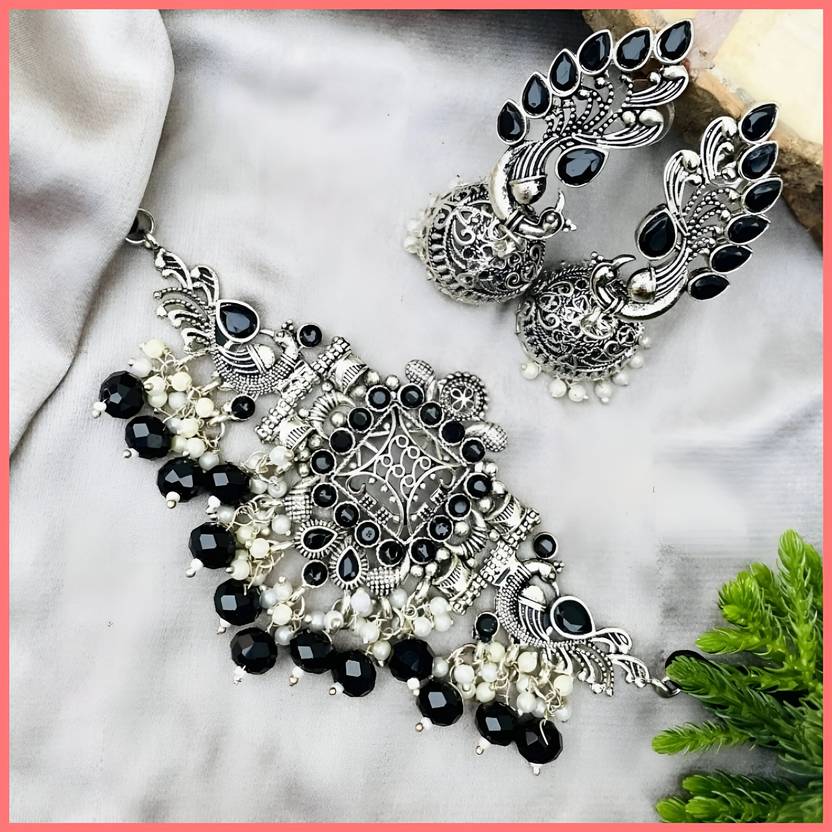 SZN Oxidised Silver Black Jewellery Set