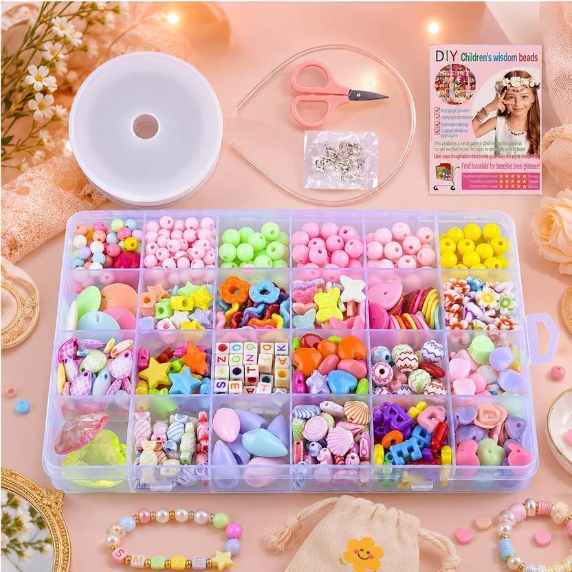 Devdhan Hair Accessories Craft Set with Colorful Beads, Charms, Elastic String