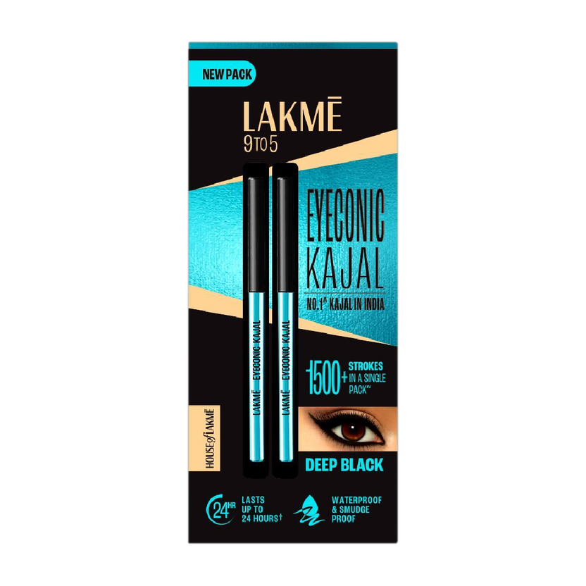 Lakmé 9 to 5 Eyeconic Kajal Twin Pack, lasts upto 24hrs, Pack of