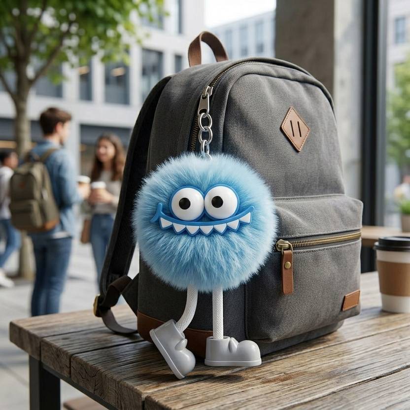 JKM VENTURES Cute Pink Fluffy Monster Plush Keychain with Yellow Shoes for Girls Women Key Chain