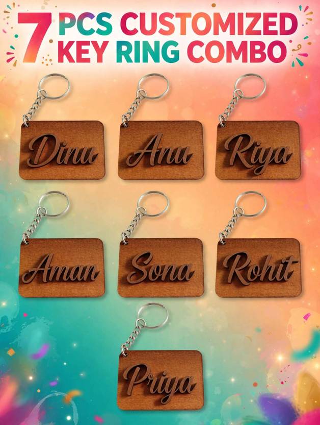 srichandan Personalized Name Keychain Combo | Customized Laminated MDF Key Ring 50x40x5mm Key Chain