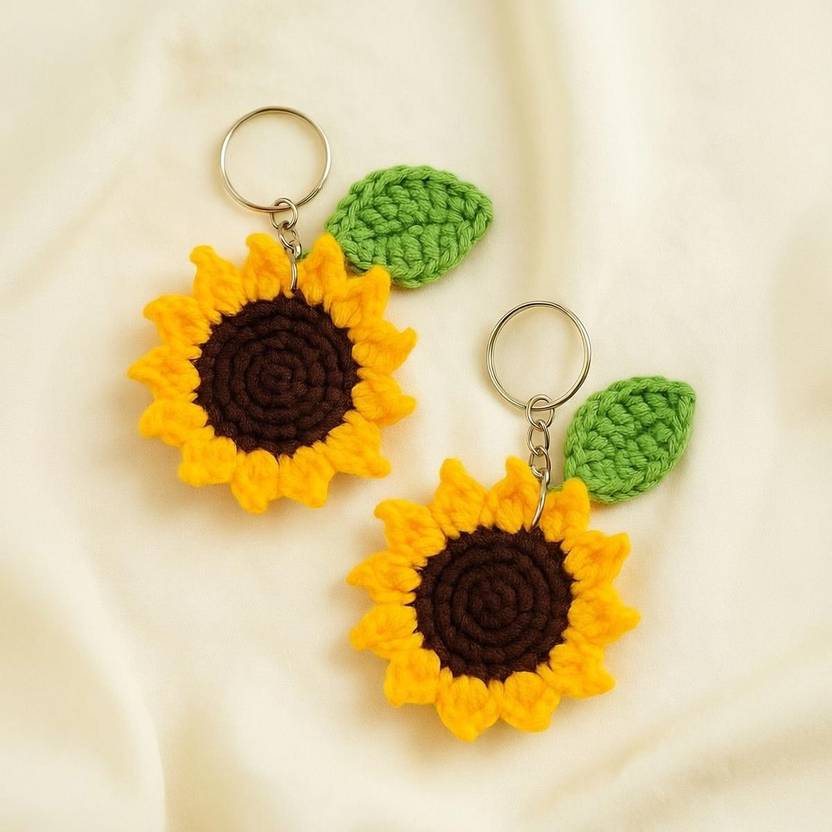 Loveandloopby MK Handmade Crochet Sunflower Keychain - Set of 2 Key Chain
