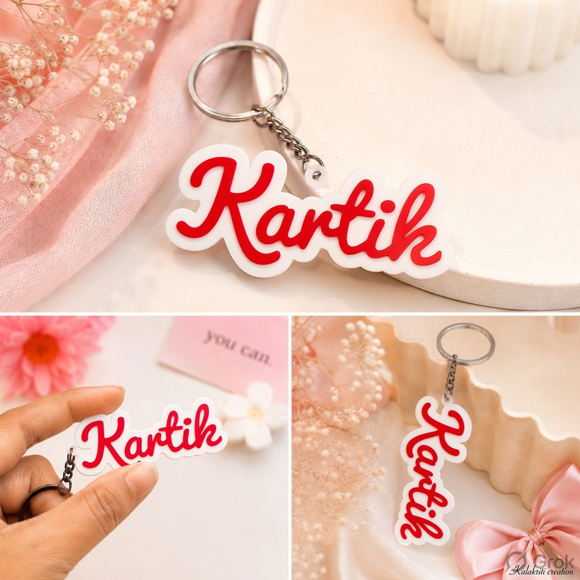 Custom Name Keychain – Personalized White PLA 3D Printed Name Key Ring | Kalakriti Creations