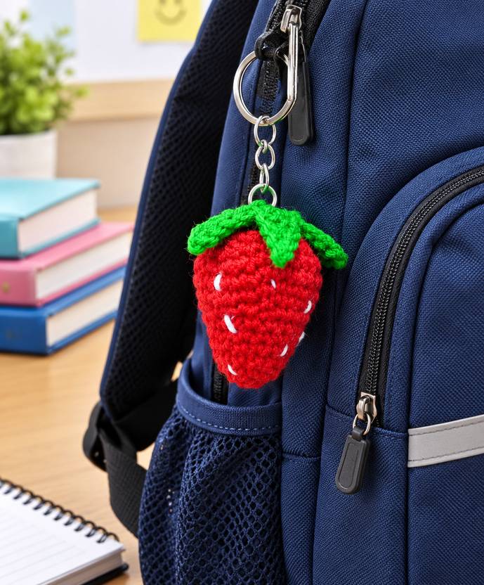 LIGHTCRAFTSS Handmade Crochet Strawberry Keychain – Cute Knitted Fruit Bag Charm Key Chain