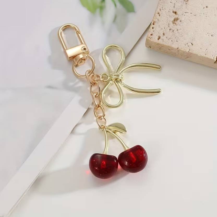 Redvant Cherry Keychain Compatible for Handbags - Realistic Cherry & Stem Accessory Key Chain
