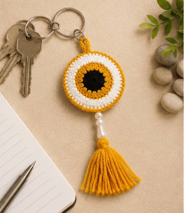 velvet and shine store Handmade Nazar Battu Keychain Car Hanging Ornament Bike Ring Seagreen Key Chain