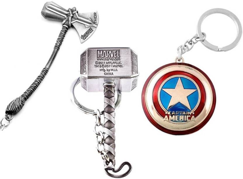 Radiant Crafts May New_Thor Stormbreaker & Hammer With captain america shield keychains Key Chain