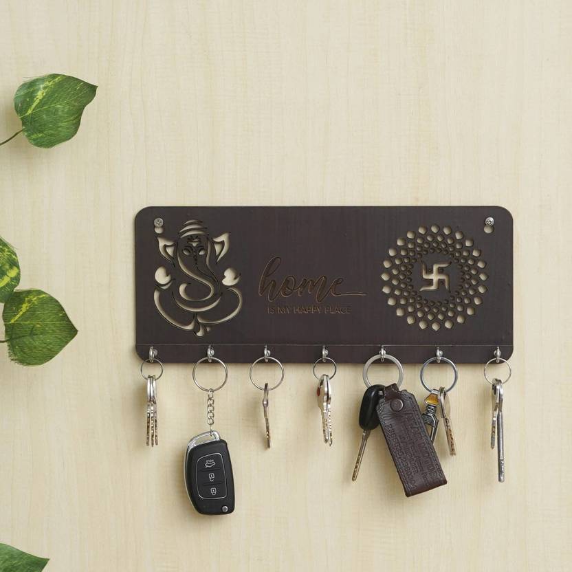 JaipurCrafts Premium Home is Our Happy Place Wooden Key Holder for Home and Office Decor Wood Key Holder