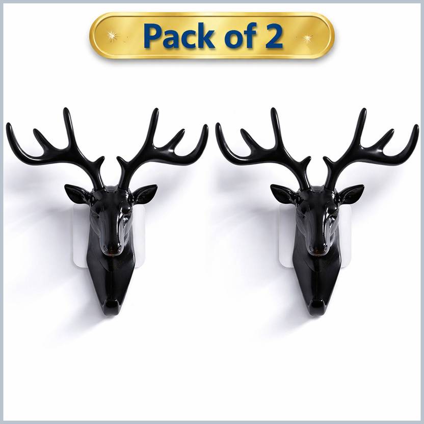 FlyTouch Luxury Stag Antler Wall Mount Hook for Dressing Area and Wall Decor Ornaments Decorative Showpiece - 17.5 cm
